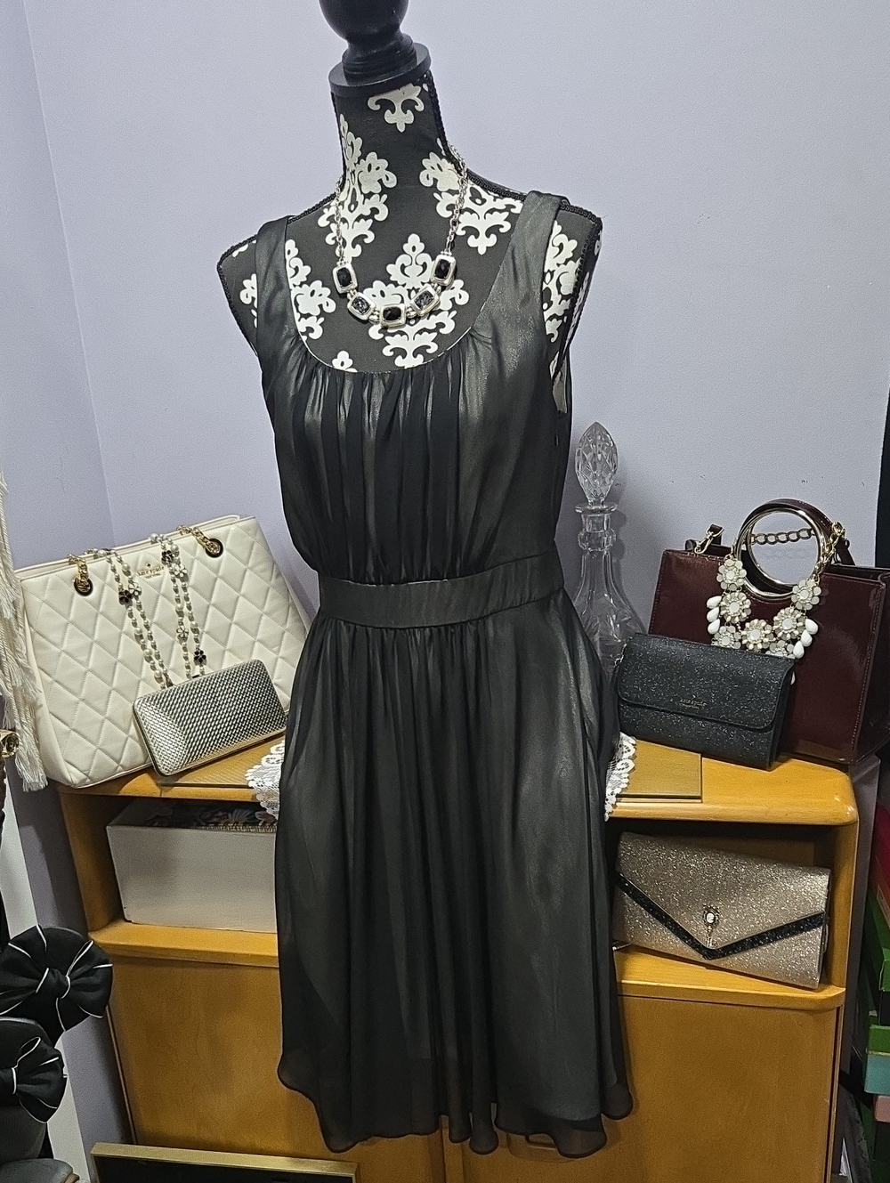 White House Black Market Black Sleeveless Pleated Midi Dress